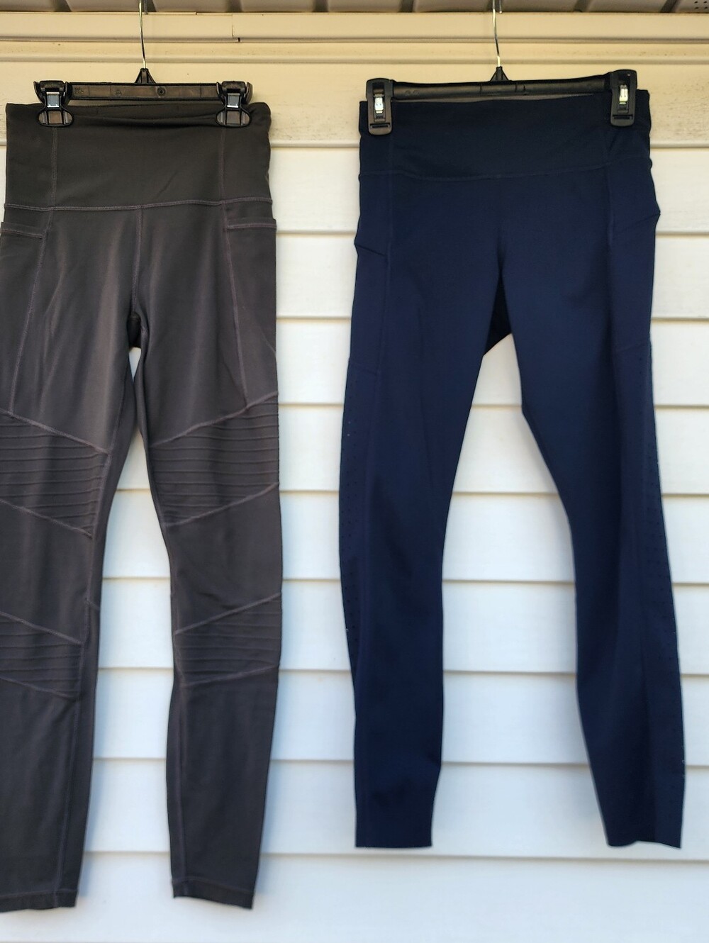Lot Of 2 Womens Athleta Leggings Green/Gray Navy Blue XS Inclination Moto Tight